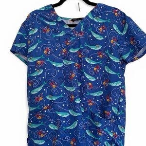 Blue Whale Print Scrub Top